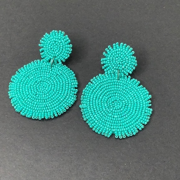 Venus Turquoise large beaded disc statement earrings size 2 EUC - Picture 3 of 8